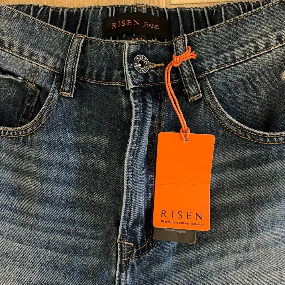 Risen High Waist Distressed Mom Jeans L - Picture 3 of 6